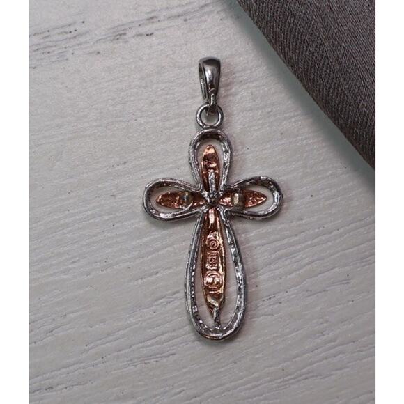 14k Rose & White Gold Cross Pendant 1.4G / 1.2in - Picture 2 of 4